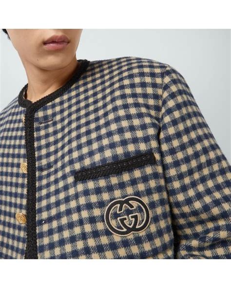 gucci gingham|Gucci Wool gingham jacket with Interlocking G.